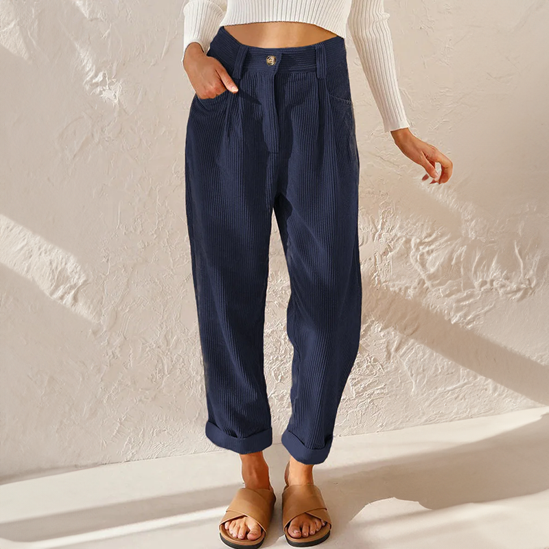Waist wide-leg corduroy pants for women -7
