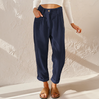 Waist wide-leg corduroy pants for women -7