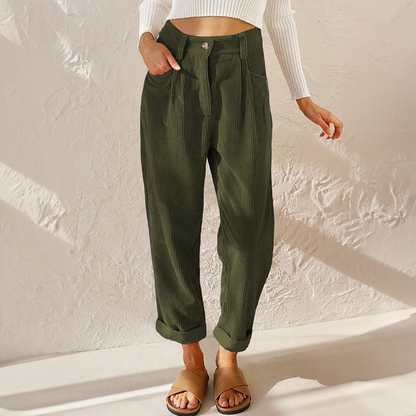 Waist wide-leg corduroy pants for women -8