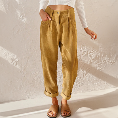Waist wide-leg corduroy pants for women -2