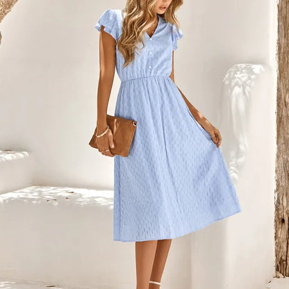 Mi-long sleeves ruffled dress for women | Ombeline -1