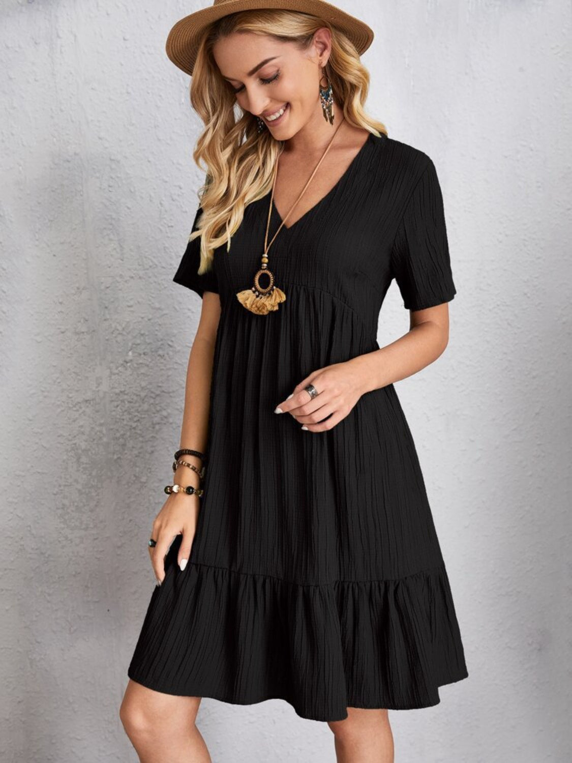 Summer flared full size V-neck dress for women | Ella -12