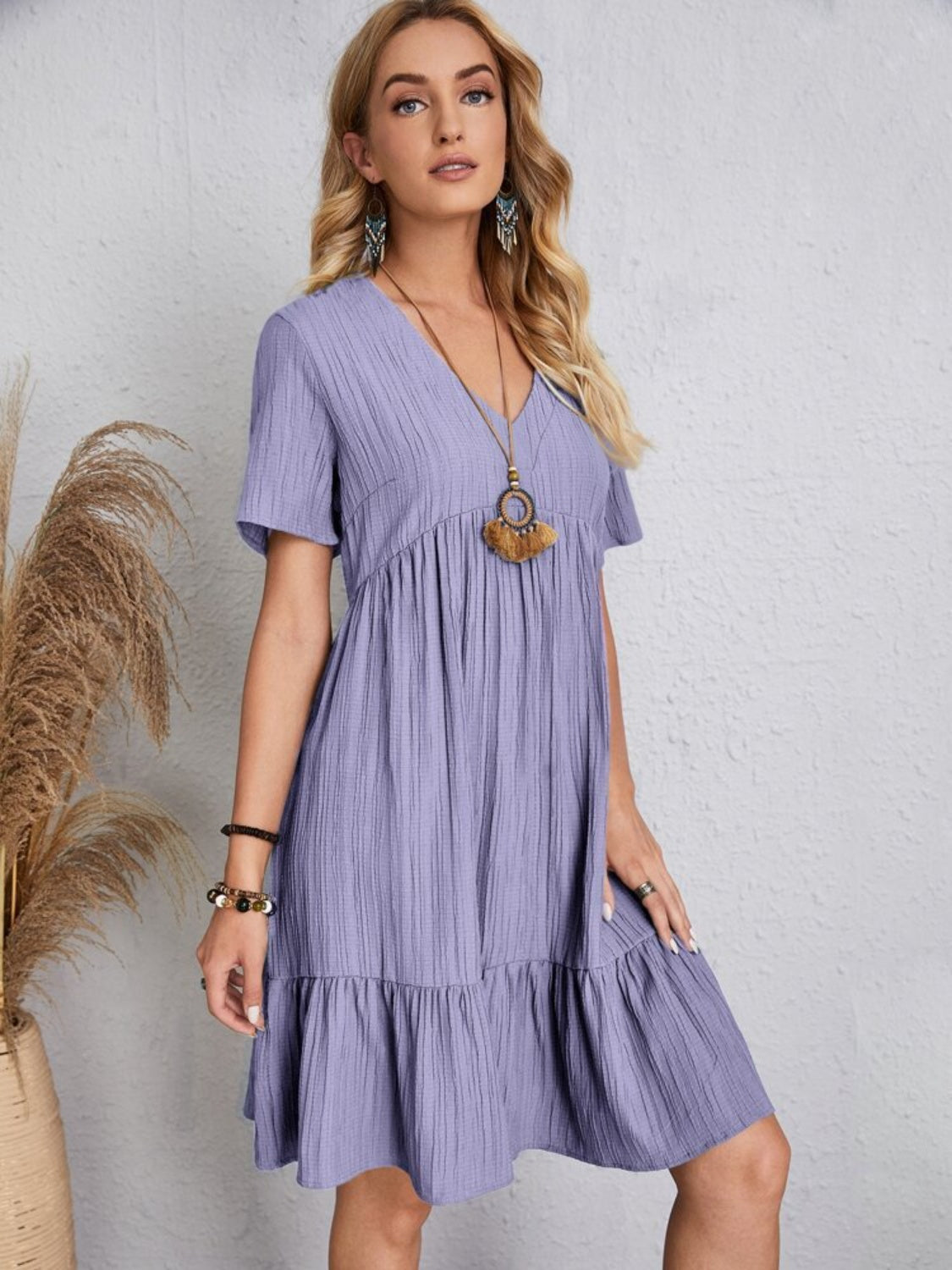 Summer flared full size V-neck dress for women | Ella -14