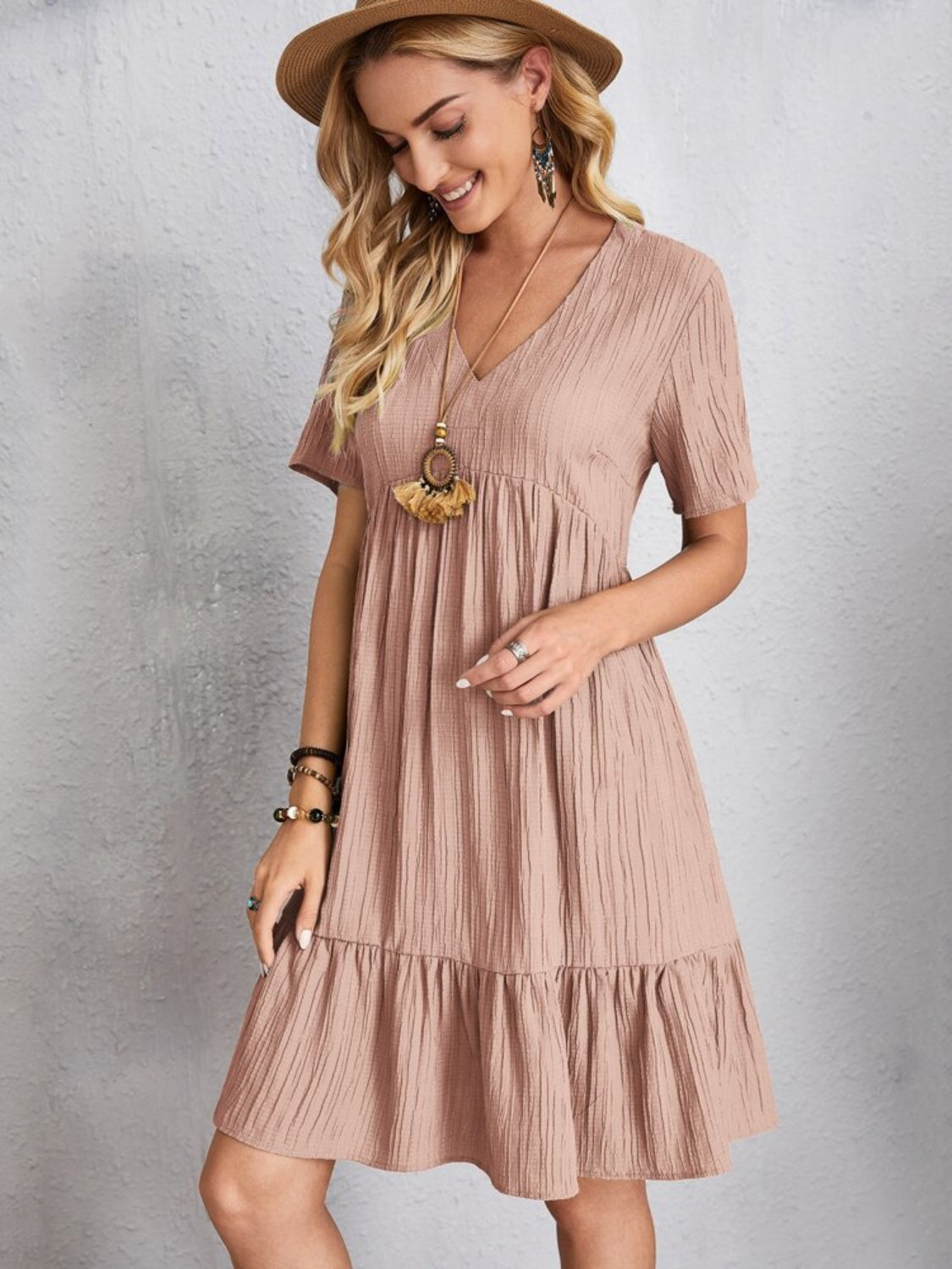 Summer flared full size V-neck dress for women | Ella -18
