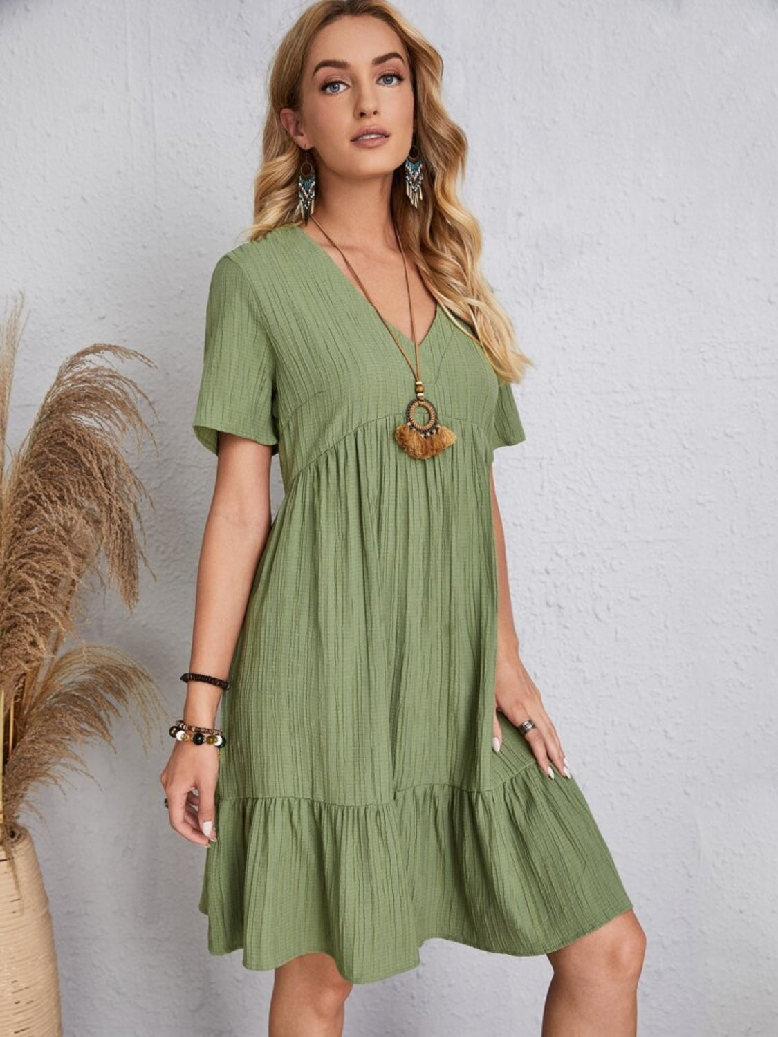 Summer flared full size V-neck dress for women | Ella -19