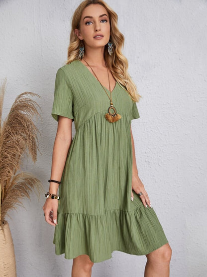 Summer flared full size V-neck dress for women | Ella -19