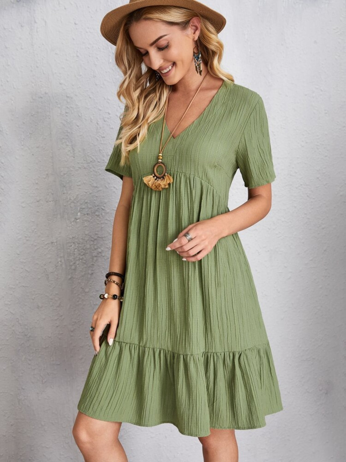 Summer flared full size V-neck dress for women | Ella -22