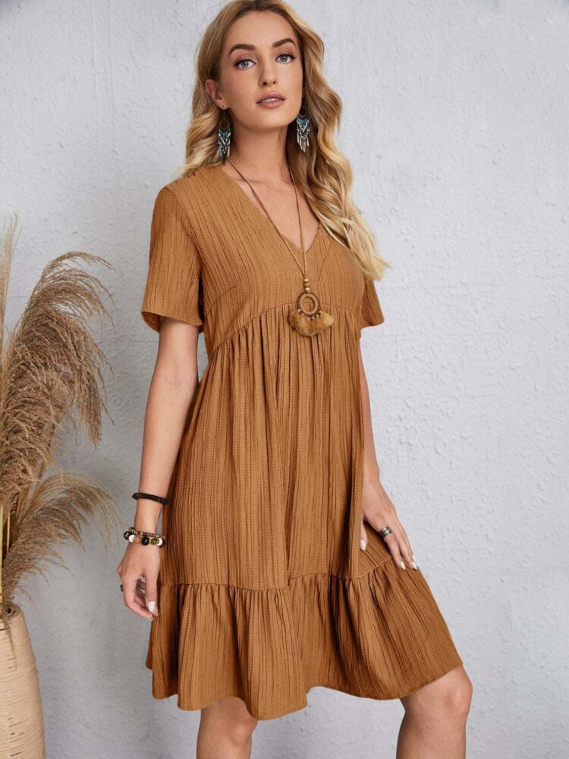 Summer flared full size V-neck dress for women | Ella -7