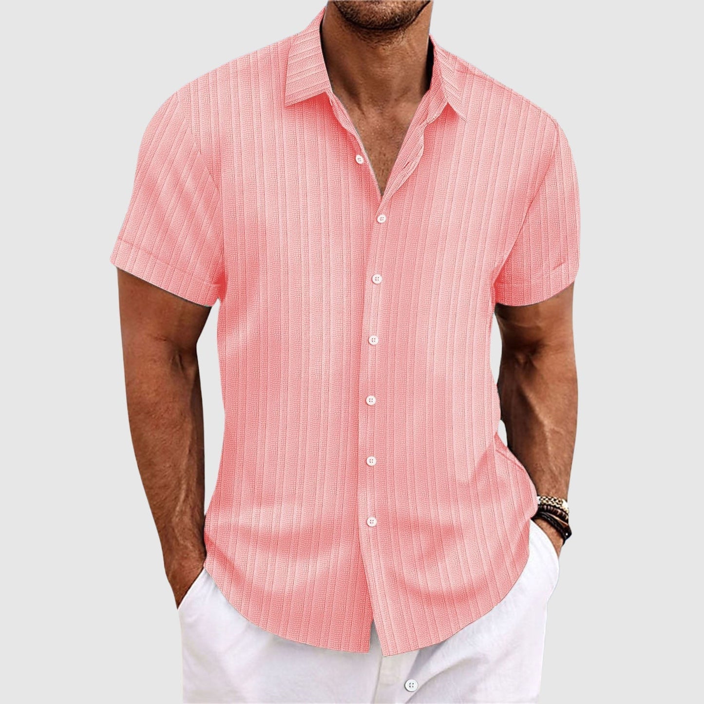 Casual striped short-sleeve lapel collar shirt for men | Rowan -5