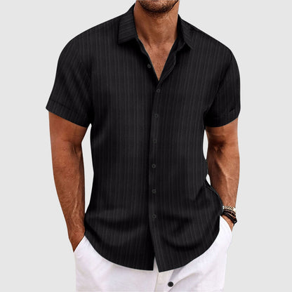Casual striped short-sleeve lapel collar shirt for men | Rowan -1