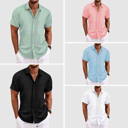 Casual striped short-sleeve lapel collar shirt for men | Rowan -6