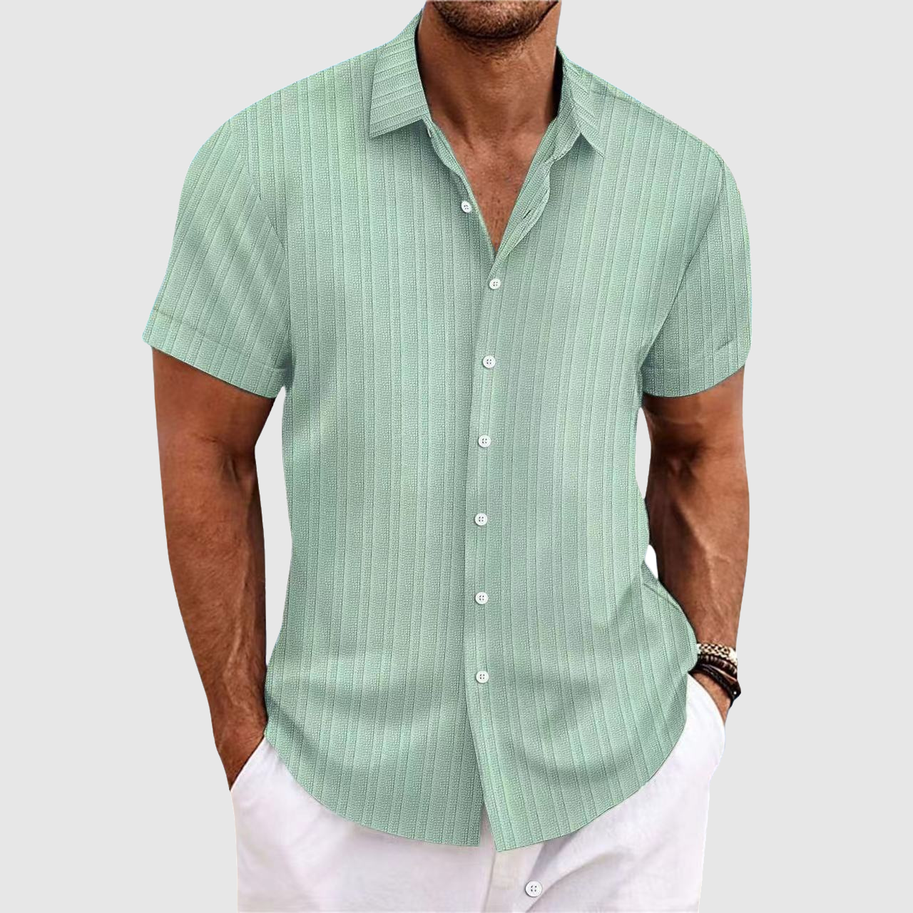 Casual striped short-sleeve lapel collar shirt for men | Rowan -3