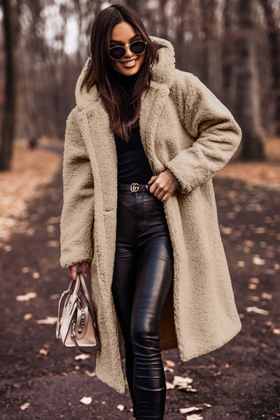 Teddy long – warm elegant coat for women | Cherry -1