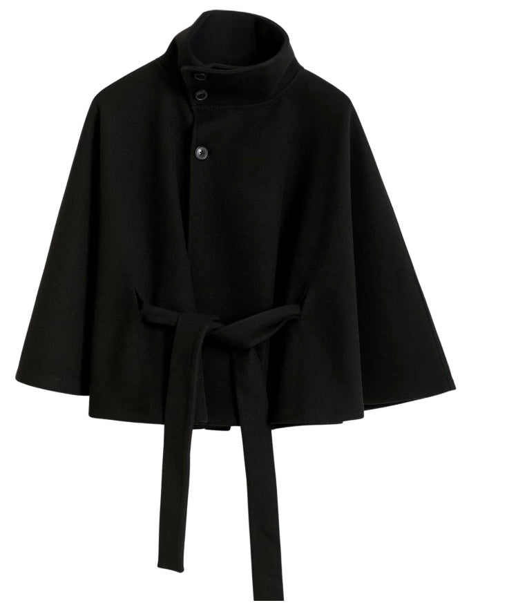 Long belted high collar relaxed coat for women | Elvire -8