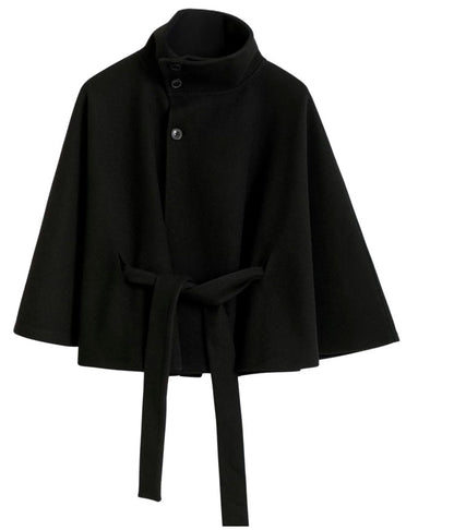 Long belted high collar relaxed coat for women | Elvire -8
