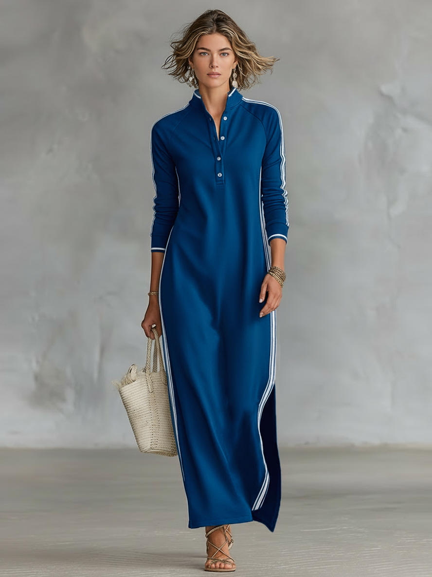 Minimalist button-down maxi dress sweatshirt for women | Elowen -5