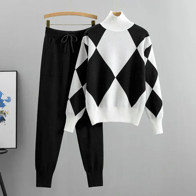 Sweater checked drawstring set for women | Renna -3