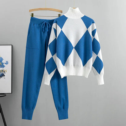 Sweater checked drawstring set for women | Renna -4