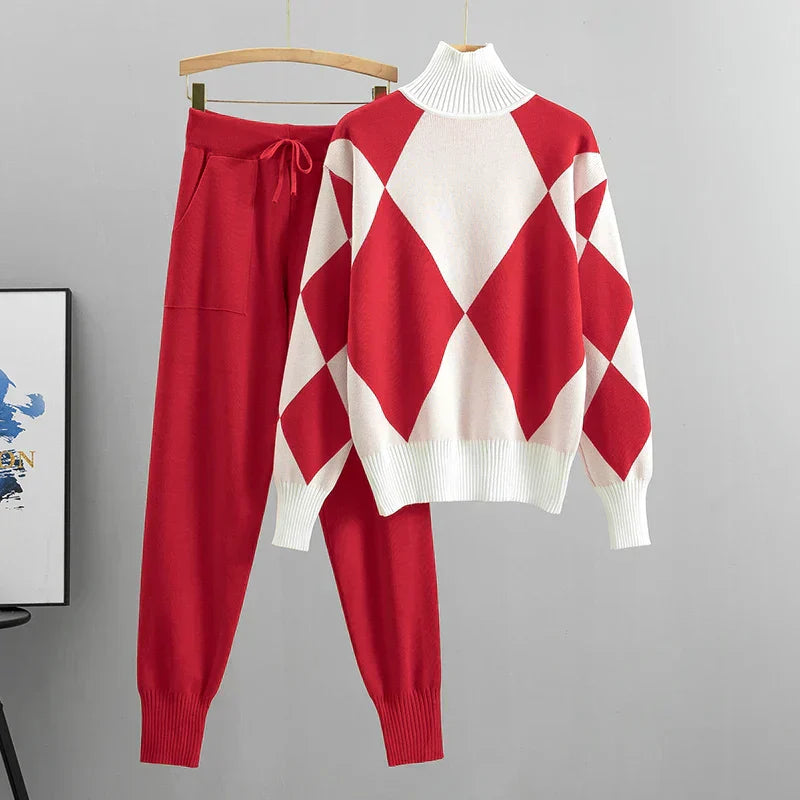 Sweater checked drawstring set for women | Renna -5