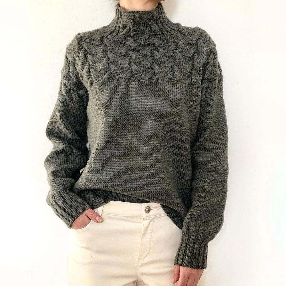 Sweater elegant knit cable-knit turtleneck for women | Ameliane -5