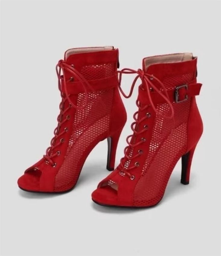Ankle lace-up toe open knit boots for women | Willy -4