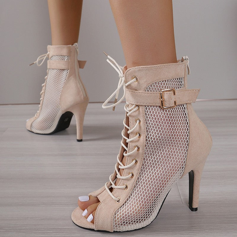 Ankle lace-up toe open knit boots for women | Willy -1