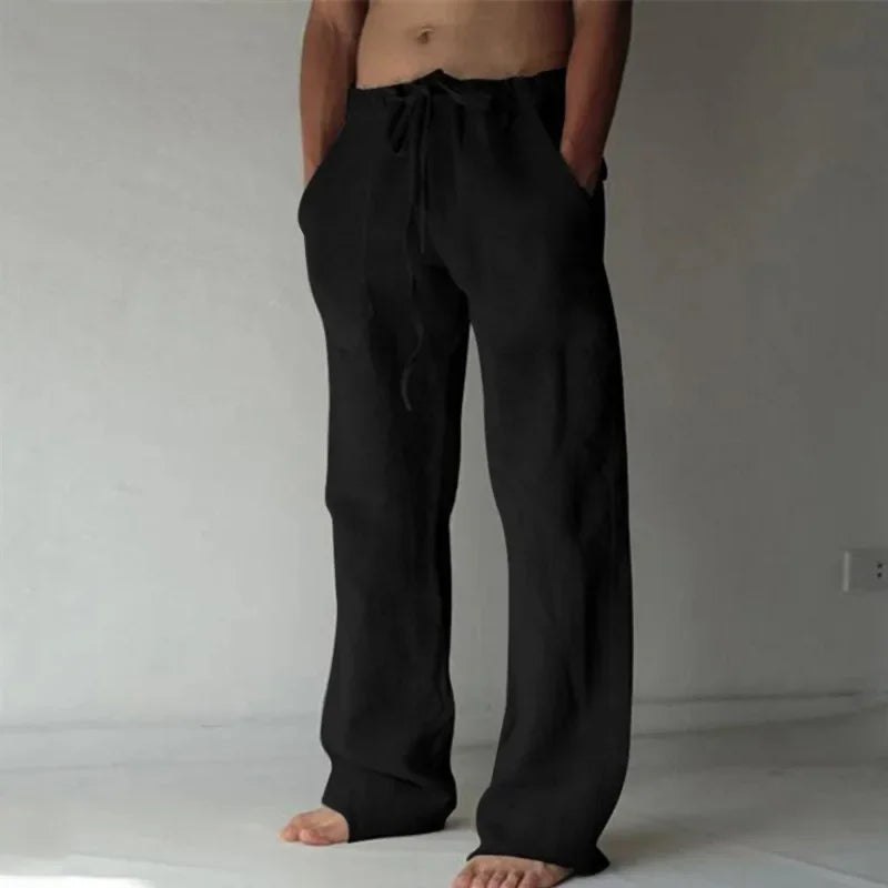 Drawstring cotton linen trousers for women | Rowan -4