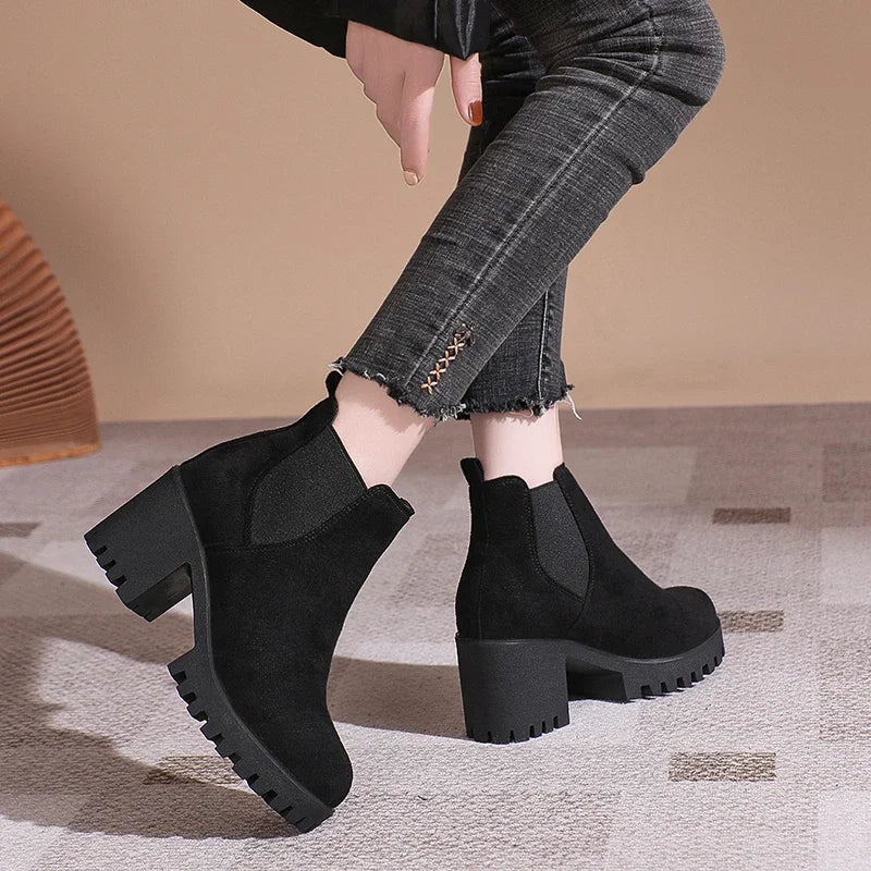 Ankle short sexy heeled square boots for women | Jocelyn -3