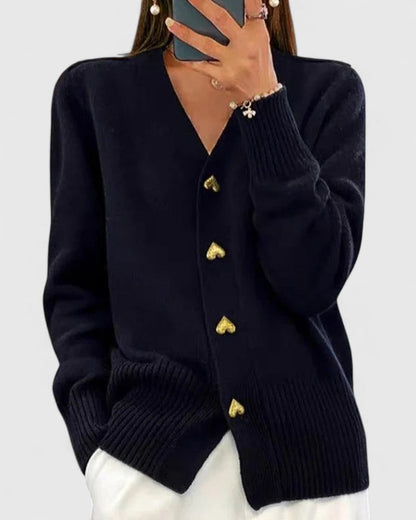 Elegant button-up heart cardigan for women | Clarisse -3