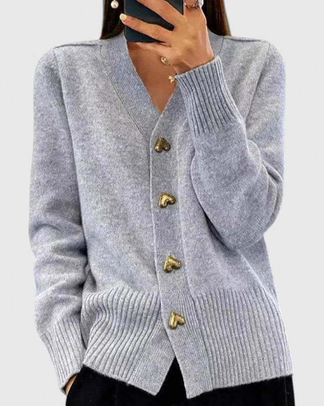 Elegant button-up heart cardigan for women | Clarisse -5