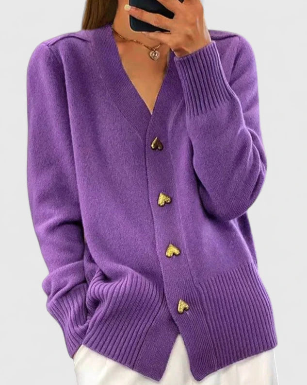 Elegant button-up heart cardigan for women | Clarisse -6