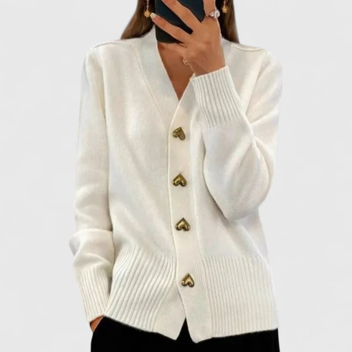 Elegant button-up heart cardigan for women | Clarisse -4