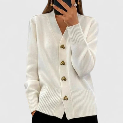 Elegant button-up heart cardigan for women | Clarisse -4