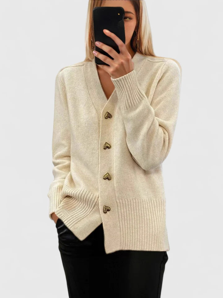 Elegant button-up heart cardigan for women | Clarisse -2