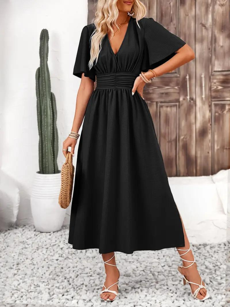 Maxi summer size gathered dress for women | Romane -13