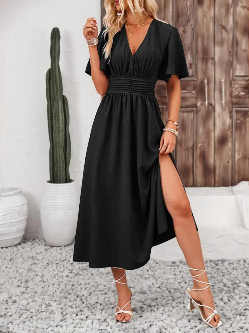 Maxi summer size gathered dress for women | Romane -14