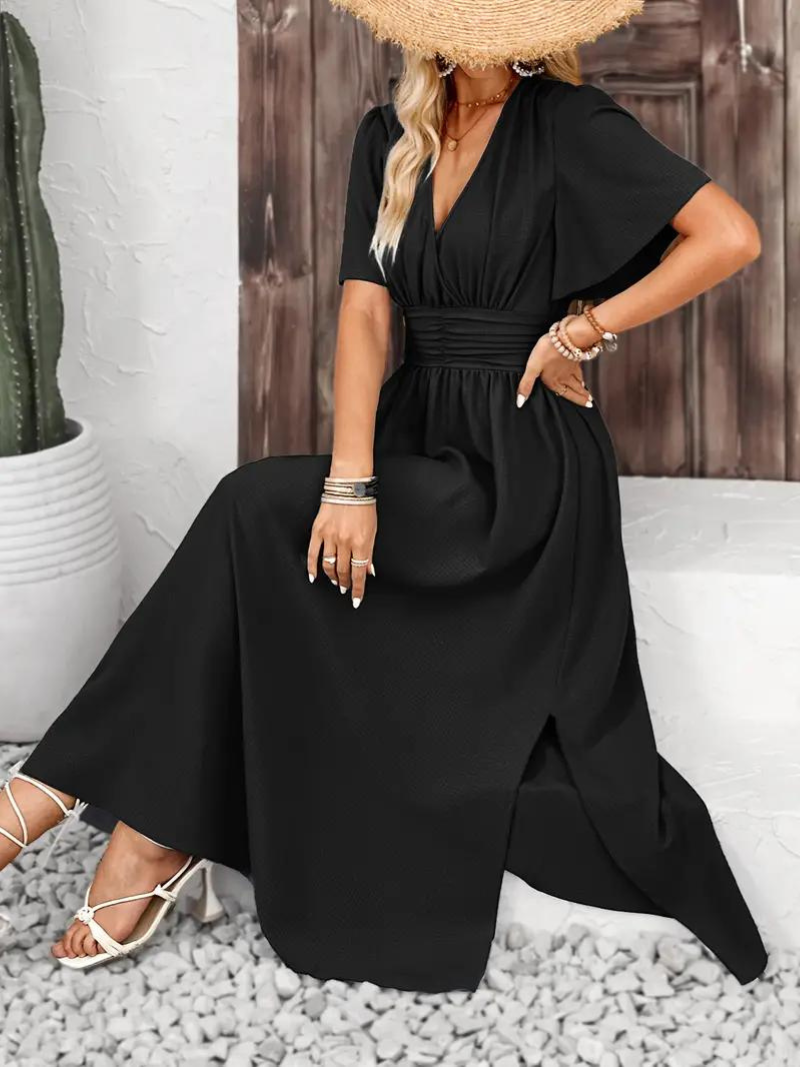Maxi summer size gathered dress for women | Romane -15