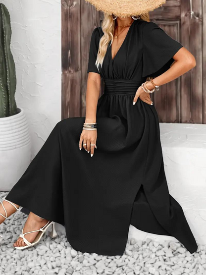 Maxi summer size gathered dress for women | Romane -15