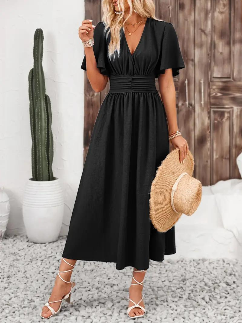 Maxi summer size gathered dress for women | Romane -11