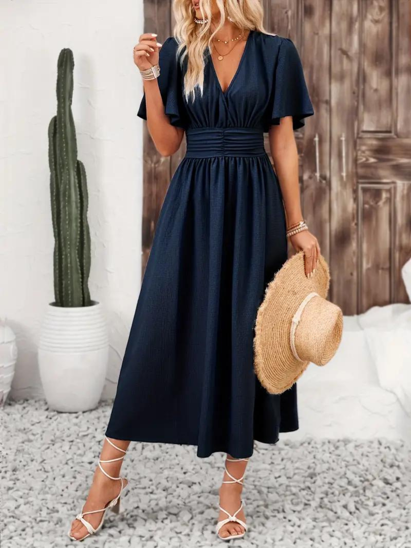 Maxi summer size gathered dress for women | Romane -16