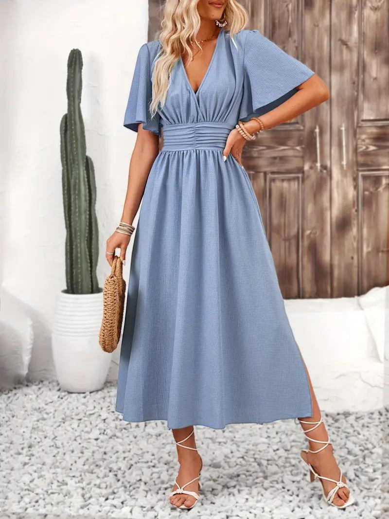 Maxi summer size gathered dress for women | Romane -3