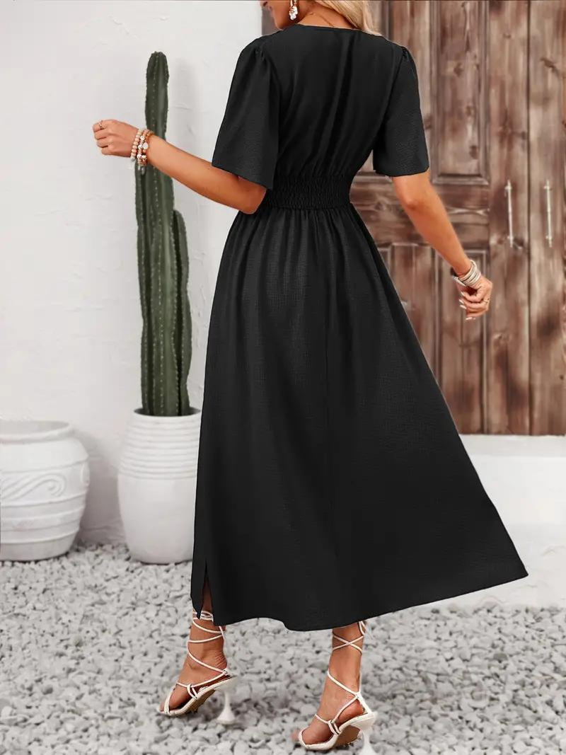 Maxi summer size gathered dress for women | Romane -17