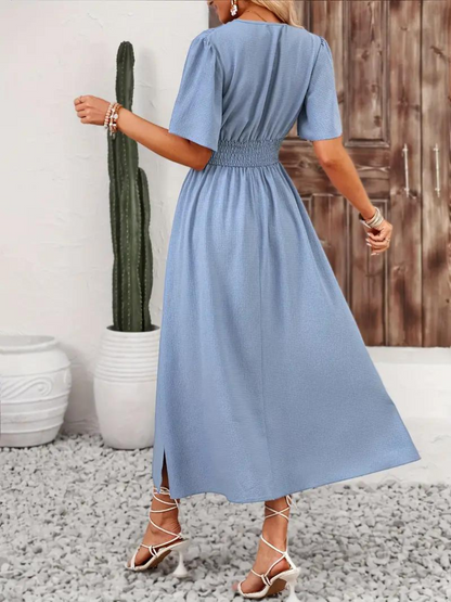 Maxi summer size gathered dress for women | Romane -4