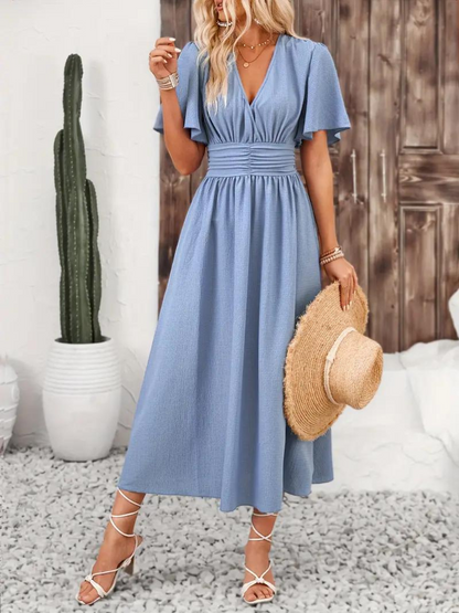 Maxi summer size gathered dress for women | Romane -6