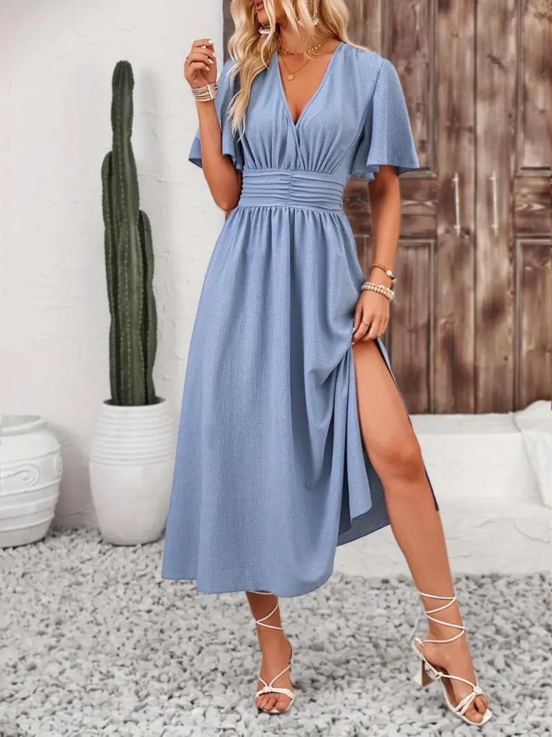 Maxi summer size gathered dress for women | Romane -7