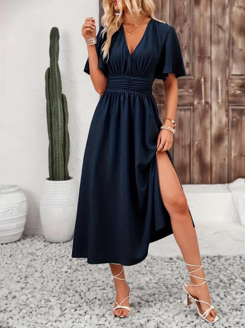 Maxi summer size gathered dress for women | Romane -8