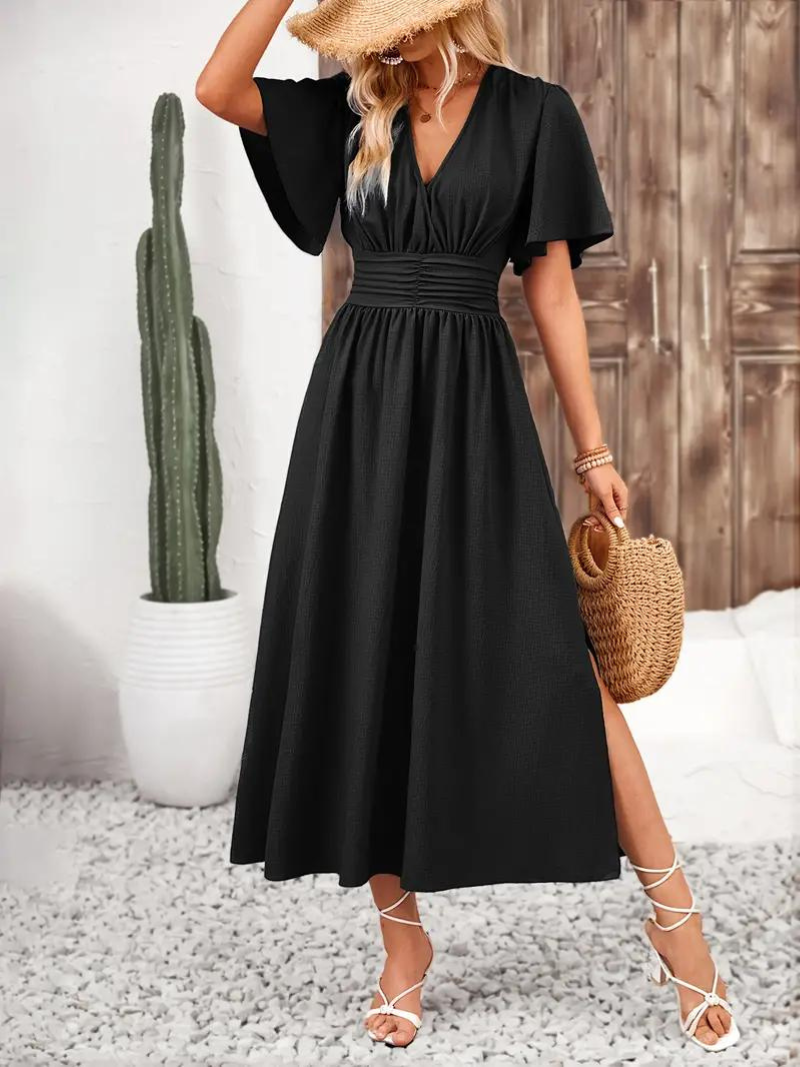 Maxi summer size gathered dress for women | Romane -12