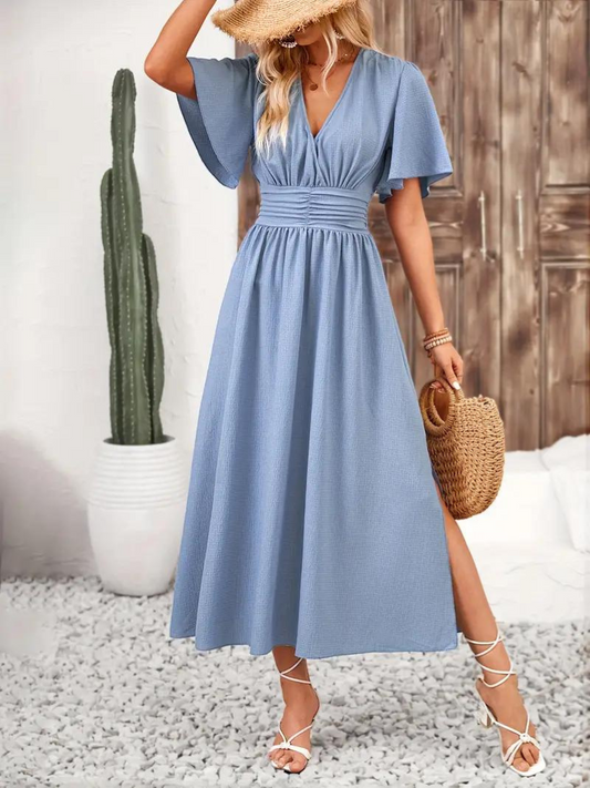 Maxi summer size gathered dress for women | Romane -1
