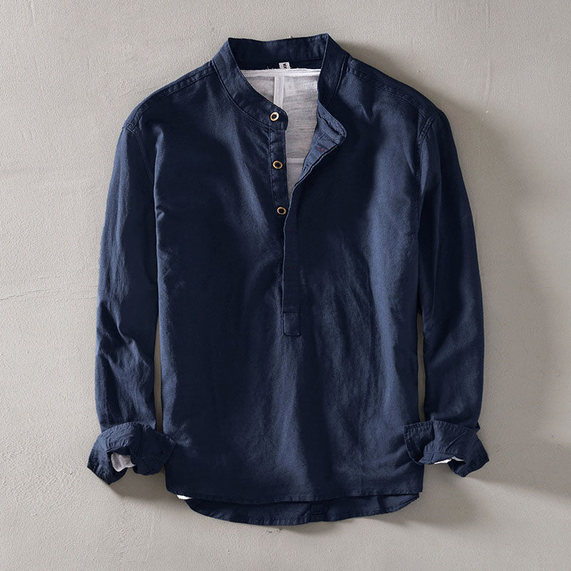 Men’s orvino linen band collar shirt for men | Lorenzo Vitali -1