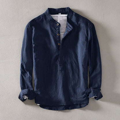 Men’s orvino linen band collar shirt for men | Lorenzo Vitali -1